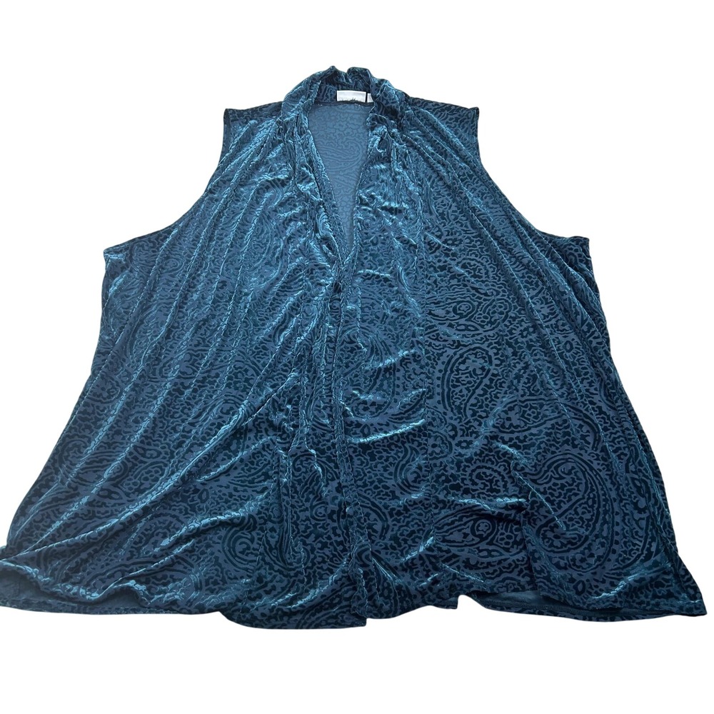 Susan Graver Velvet Kimono Vest 3X Blue Paisley Whimsigoth Boho Witchy